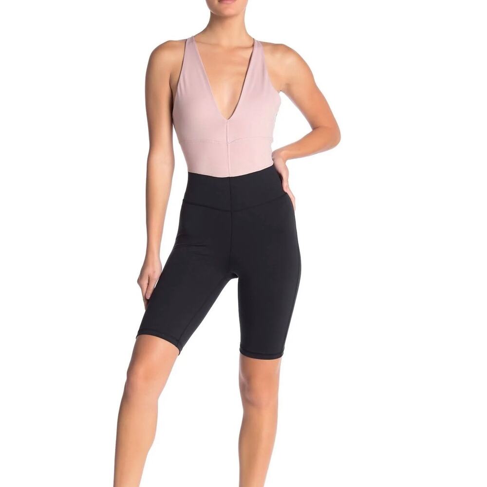 FP Movement Total Triumph One Piece Women L Black Blush Colorblock V-Neck Ballet